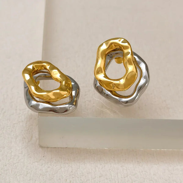 Urban Hammered Bicolor Circle Studs