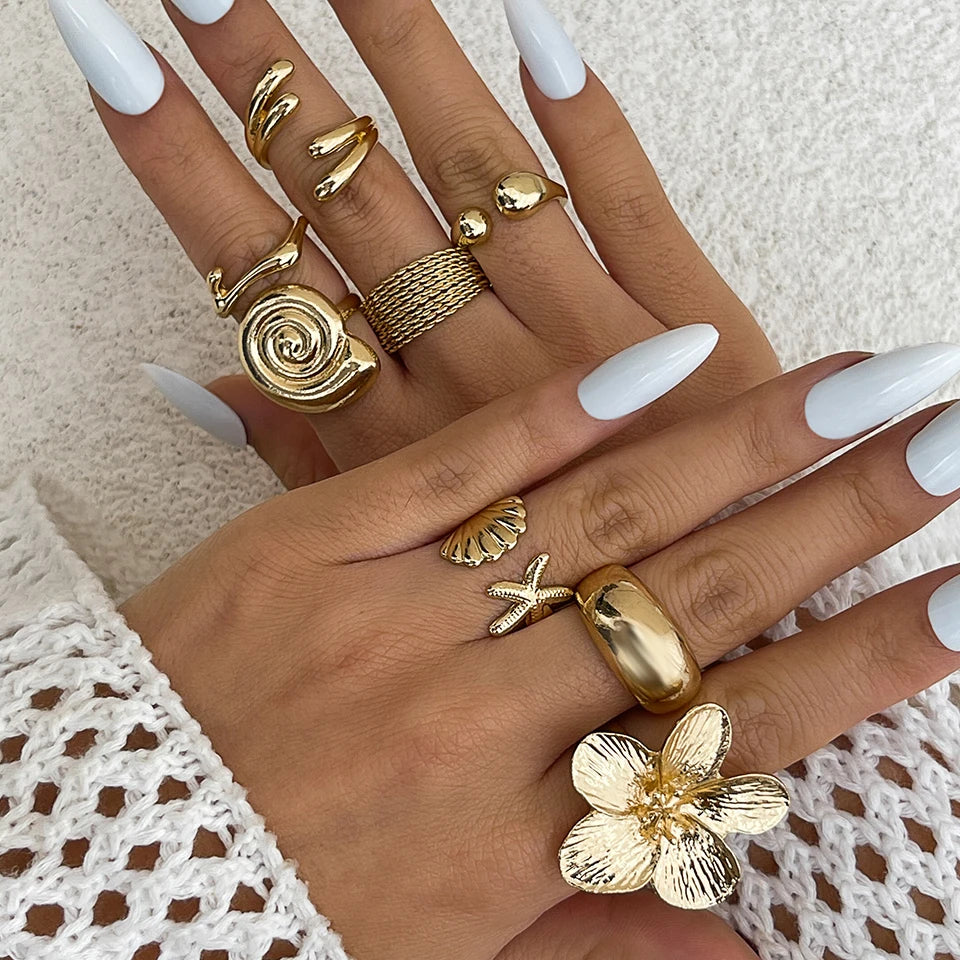 Vintage Petal Metal Ring Set