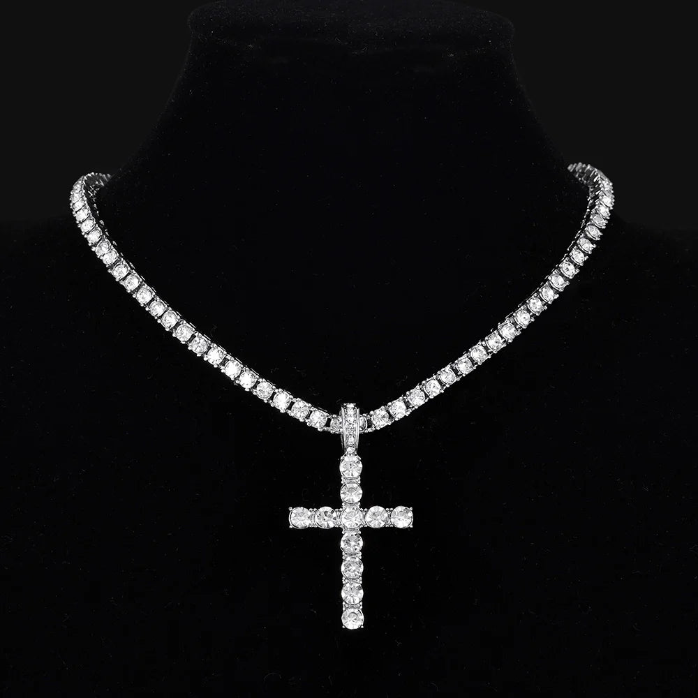 Iced Cross Tennis Necklace